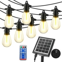 Solar LED Outdoor String Lights 30FT 10+1 Bulbs Warm White Waterproof  for Patio Garden Backyard Bistro Party with USB C Charging