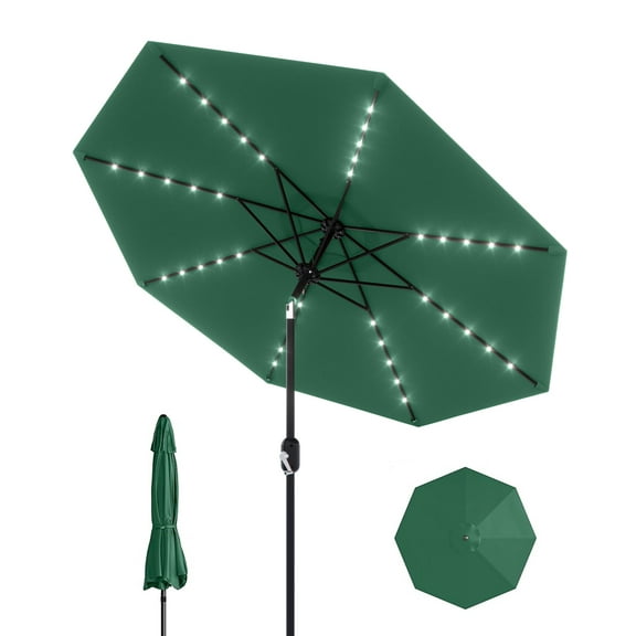 Solar LED Patio Table Umbrella, 10 FT Outdoor Market Umbrella with Tilt Crank for Garden, Pool, Deck, Backyard, 40 Lights