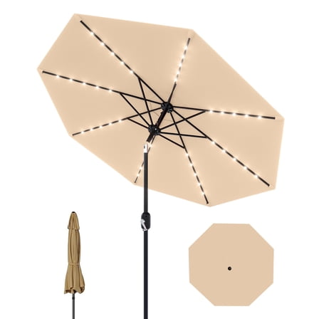 Solar LED Patio Table Umbrella, 10 FT Outdoor Market Umbrella with Tilt Crank for Garden, Pool, Deck, Backyard, 40 Lights