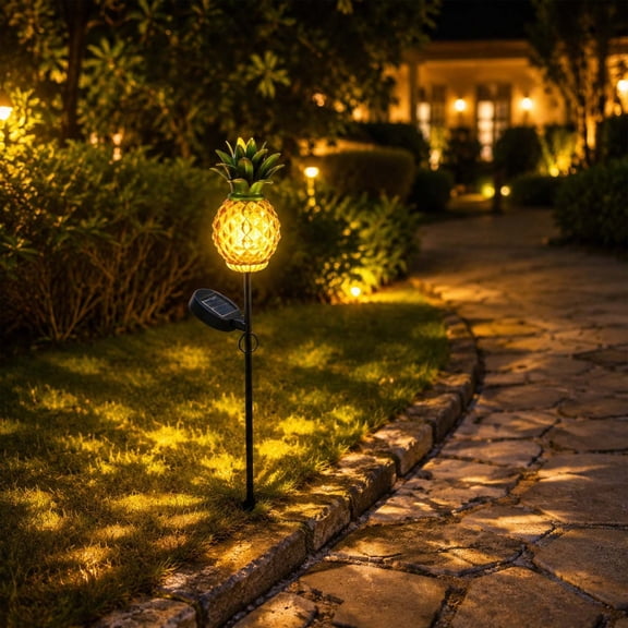 Solar LED Pineapple Ground Plug Light Waterproof Outdoor Garden Courtyard Patio Pathway Yard Tropical Landscape Night Decor