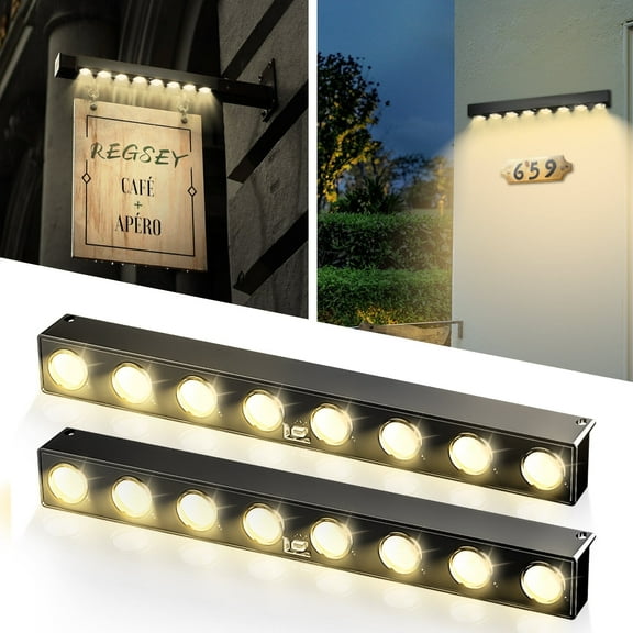 Solar House Number Sign Lights 2 Pack - Solar Fence Lights 12.7" Auto Dusk to Dawn, 4000K Warm White, IP65 Waterproof for Address Plaque, Mailbox, Fence & Front Yard