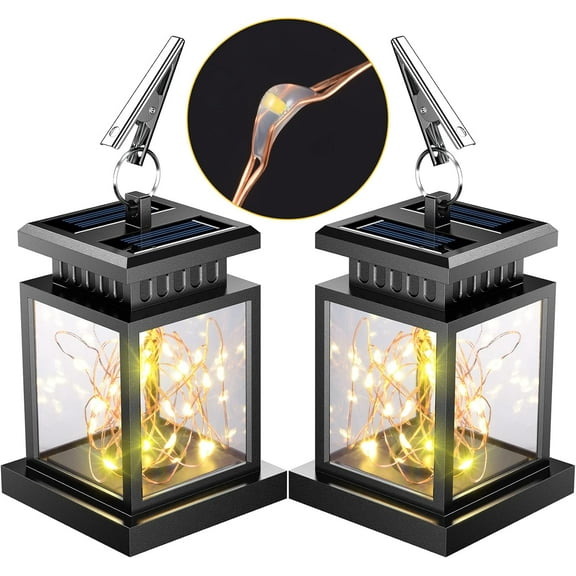 Solar LED Square Lantern Lights, Ymenow 2pcs IP44 Waterproof Outdoor Hanging LED Solar String Lights with Copper 30LEDs Fairy Lights for Indoor Pathway Yard Patio Trees Lighting Decor - Warm White