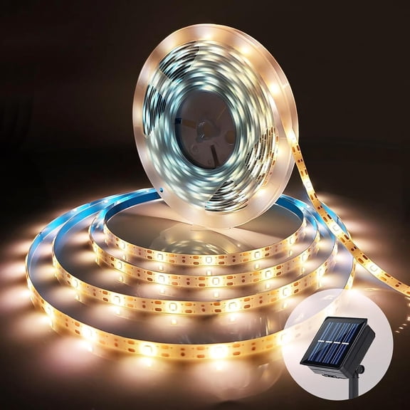 Solar LED Strip Lights Outdoor Solar Powered Rope Light Waterproof 10FT Cuttable Tape Lighting 3000K Warm White with 8 Modes for Fence, Outside, Stair, Step, Yard, Pool, 1 Pack