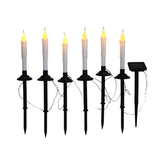 Solar LED Taper Candle Stake Lights, Waterproof Flickering Flameless Candles with Dusk Sensor, Halloween Garden Pathway Yard Decor