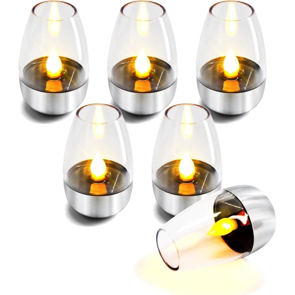 Solar LED Tea Lights, Set of 6 – Waterproof Outdoor Flameless Candles with Dusk-to-Dawn Sensor, Flickering Flame Effect for Patio, Garden, Lantern & Table Decor(6Pcs,C)