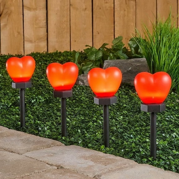 Solar LED Valentine's Heart Garden Stakes Red Set of 2