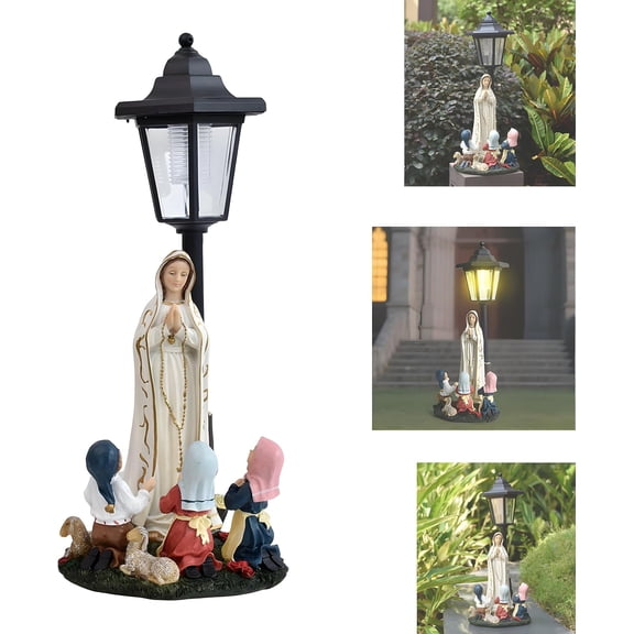 Solar LED Virgin Mary Garden Statue with Vintage Street Lamp, Resin Weatherproof Religious Outdoor Sculpture, Catholic Christian Yard Lawn Memorial Decor Gift for Mom Grandma