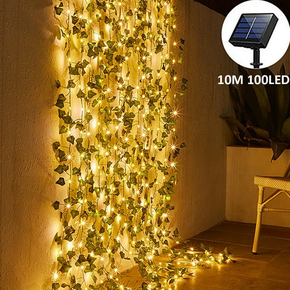 Solar Lamp Artificial Leaf String Lights LED Solar Powered Fake Ivy String Light Hanging for Home Kitchen Garden Office Wedding Wall Christmas Decor- 2M 20LED