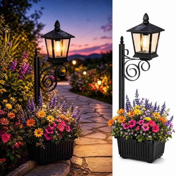 Solar Planter Lights, IJIL 2 Pack Solar Lights Outdoor for Walkway Lawn Yard Patio Decor Warm White
