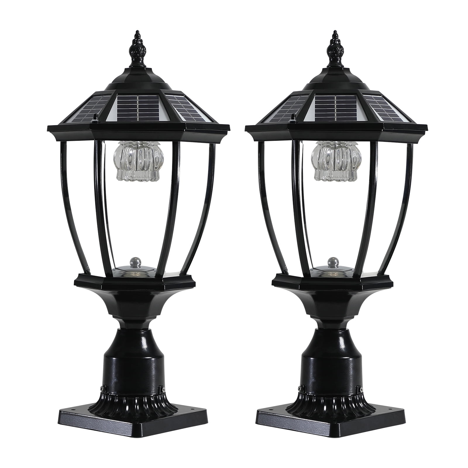 Solar Lamp Post Light, 20in (H) 3000/6000K 120 Lumens Outdoor Post Lights with Pier Mount Base, IP65 Waterproof Outdoor Lighting for Garden,Yard,Gate 2 pack