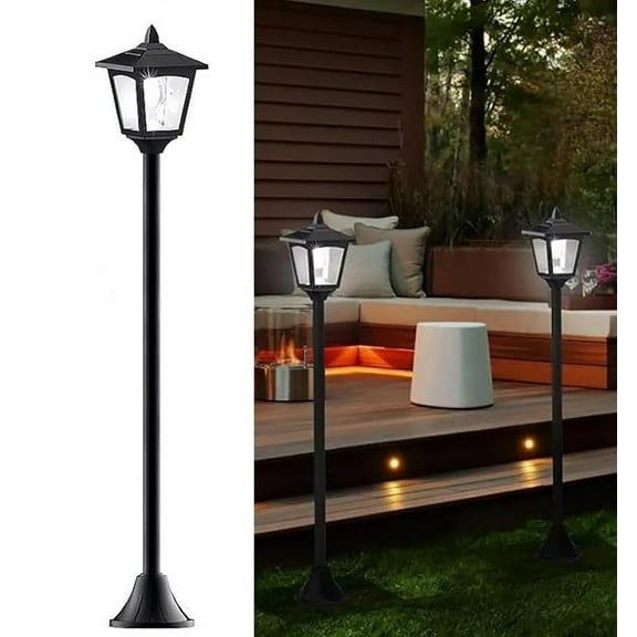 Solar Lamp Post Light Outdoor, 40" LED Vintage Street Light for Yard Pathway Garden, Black