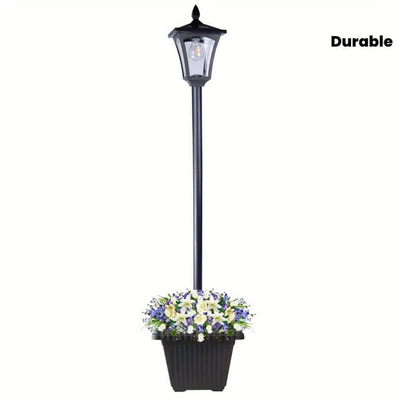 Solar Lamp Post Light with Planter, 63" Outdoor Solar Pathway Light, Weather-Resistant Plastic Pole for Yard Driveway Garden Patio Decor