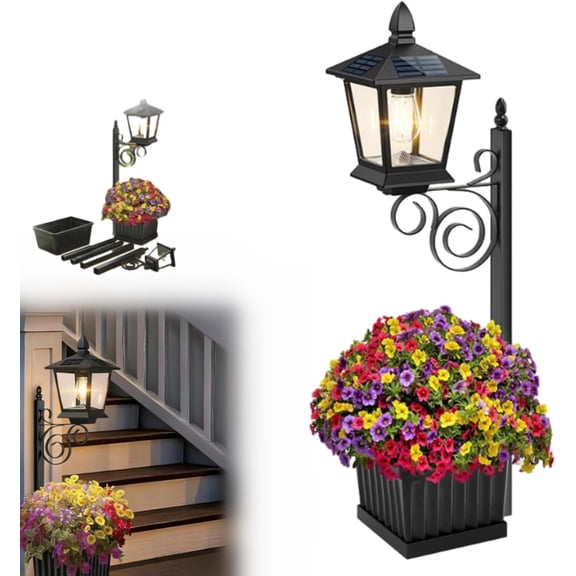Solar Lamppost Planter, Solar Lamp Post Planter Wall Mount Decor