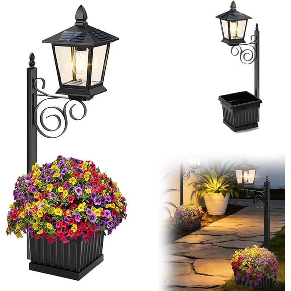Solar Lamppost Planter, Solar Lamppost with Planter 2-in-1 Outdoor