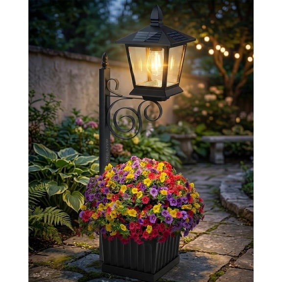 Solar Lamppost Planter, Waterproof Solar Lamp Post Planter Base