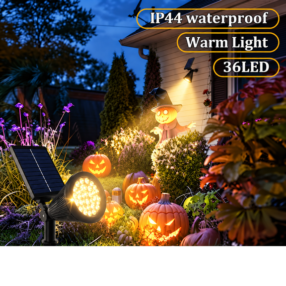 Solar Landscape Lights Outdoor, 36 LED Warm White Spotlights with 3-Level Dimming, IP44 Waterproof Solar Powered Garden Lights, Auto On/Off Intelligent Light Control for Yard, Lawn, Flower Bed, Tree