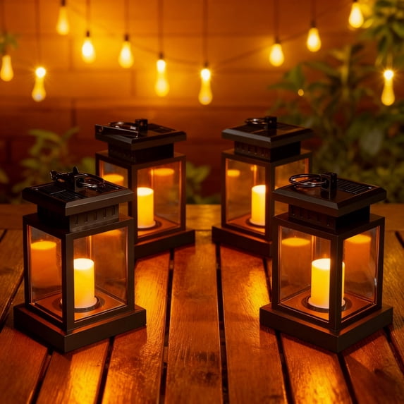 MEHOOM 4 Pack Outdoor Solar Lanterns Colorful, LED Fairy Lights Hanging Decorative Garden Lights, Waterproof Solar Powered Lights for Patio, Yard, Balcony, Christmas Decorations Outdoor