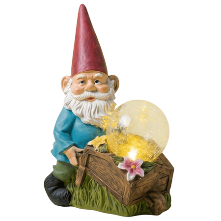 MEHOOM Solar Crack Lamp Gnome Statues, Resin Gnome Statues Holding Solar LED lights, Outdoor Statue Decoration and Lawn Ornament - Funny Garden Gnomes for Outdoor Courtyards, Porches or Home Decor