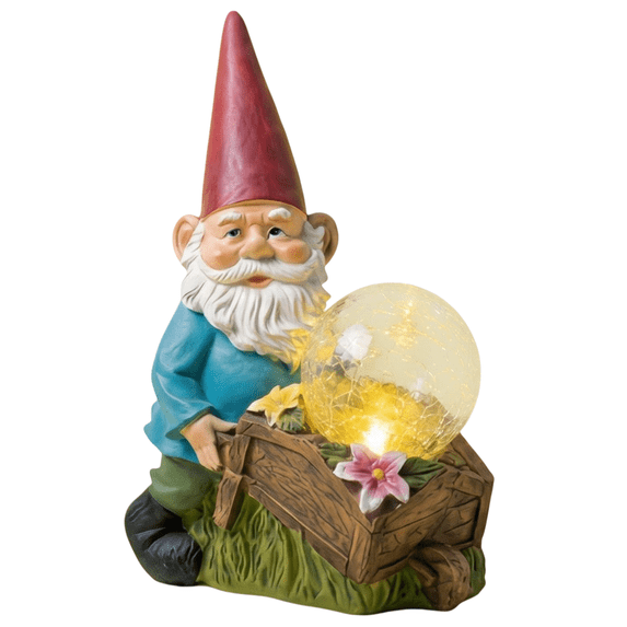 MEHOOM Solar Crack Lamp Gnome Statues, Resin Gnome Statues Holding Solar LED lights, Outdoor Statue Decoration and Lawn Ornament - Funny Garden Gnomes for Outdoor Courtyards, Porches or Home Decor