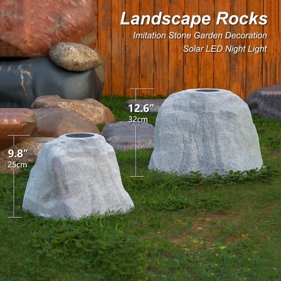 NiceBuy 9.8" & 12.6" 2-Pack Solar Garden Lights with Rock Shade for Decoration for Gardens Courtyards