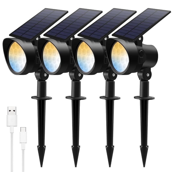 Solar Landscape Spotlights 3CCT, Dimmable Solar Spot Lights Outdoor, 30° Beam Angle Solar Powered Lights Dusk to Dawn, IP65 Waterproof Flag Pole Solar Light for Yard Pathway Garage Patio,4 Pack