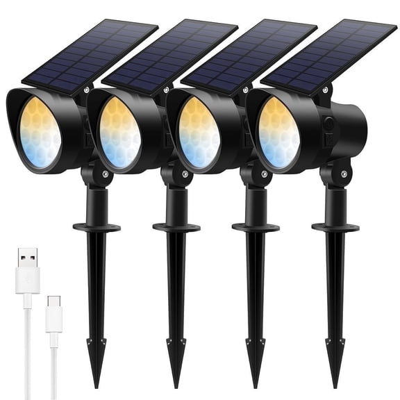 Solar Landscape Spotlights 3CCT, Dimmable Solar Spot Lights Outdoor, 30° Beam Angle Solar Powered Lights Dusk to Dawn, IP65 Waterproof Flag Pole Solar Light for Yard Pathway Garage Patio,4 Pack