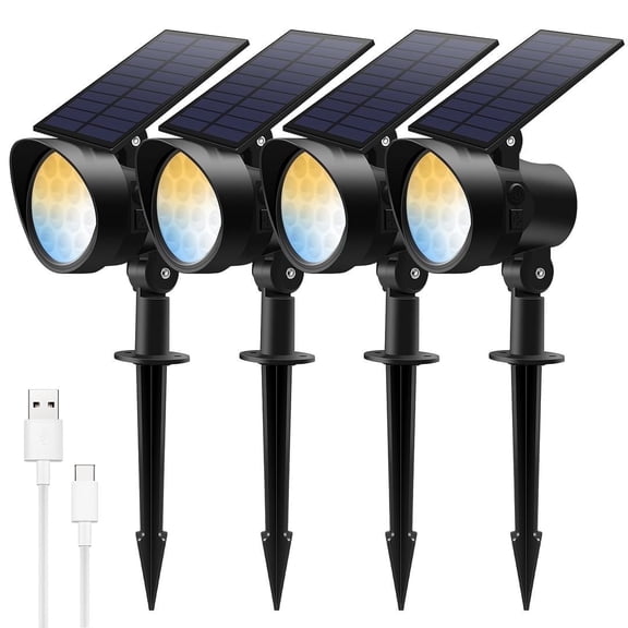 Solar Landscape Spotlights 3CCT, Dimmable Solar Spot Lights Outdoor, 30 Beam Angle Solar Powered Lights Dusk to Dawn, IP65 Waterproof Flag Pole Solar Light for Yard Pathway Garage Patio,4 Pack