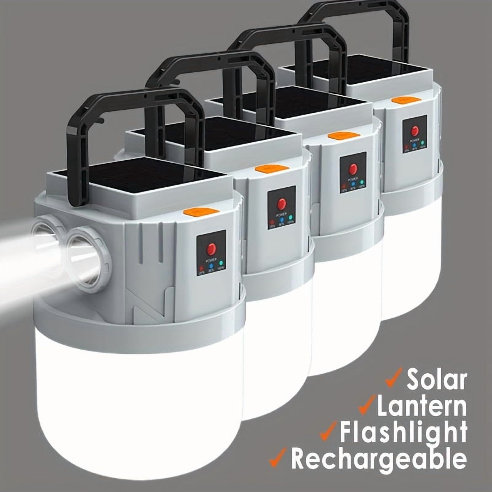 Solar Lantern 4 Pack, 2400mAh Rechargeable LED Camping Light with Solar Panel, 3 Modes Portable Tent Flashlight for Emergency, Power Outage, Hurricane, Car Repair