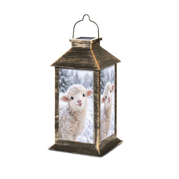 Solar Lantern Adorable Lamb Snow Winter Wonderland Snow Garden Hanging Lantern Waterproof Solar Powered Lighting Outdoor Table Lamp for Deck Yard Camping Patio Decor