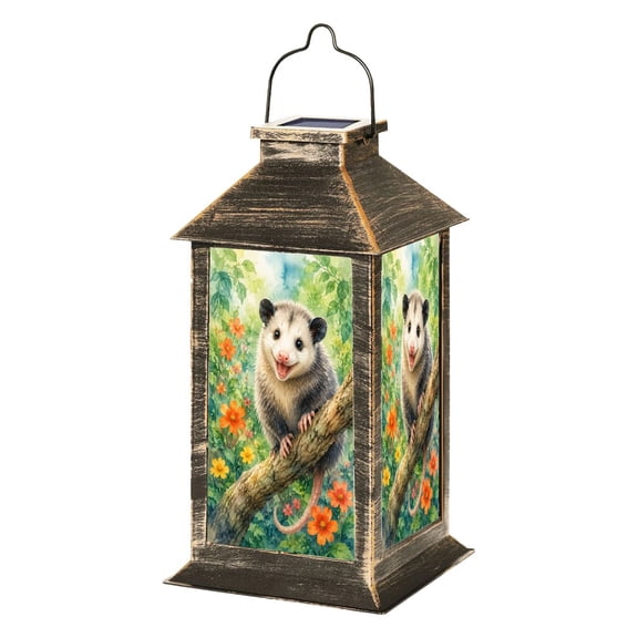 Solar Lantern Adorable Possum Tree Branch Surrounded by Bright Wildflowers Garden Hanging Lantern Waterproof Solar Powered Lighting Outdoor Lamp for Deck Yard Camping Patio Decor