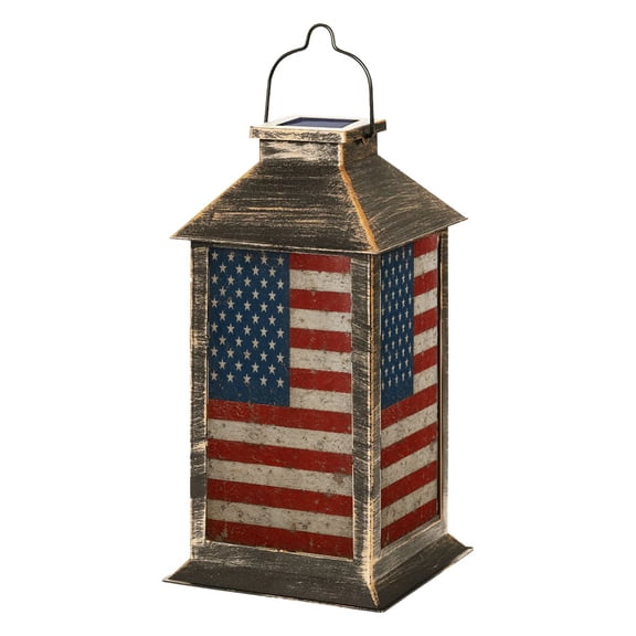 Solar Lantern American Flag Retro Grunge Stars Stripes Weathered Surface Patriotic Garden Hanging Lantern Waterproof Solar Powered Lighting Outdoor Lamp for Deck Yard Camping Patio Decor