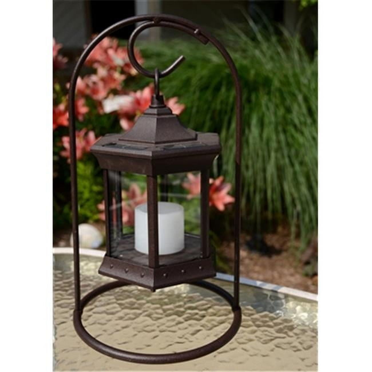 Weathered Brown Hanging Glass Candle Lantern with LED Light