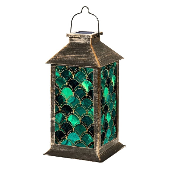 Solar Lantern Arcs Grid Mosaic inlay stained glass style Garden Hanging Lantern Waterproof Solar Powered Lighting Outdoor Lamp for Deck Yard Camping Patio Decor