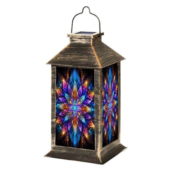 Solar Lantern Beautiful fractal flower butterfly stained glass Garden Hanging Lantern Waterproof Solar Powered Lighting Outdoor Lamp for Deck Yard Camping Patio Decor