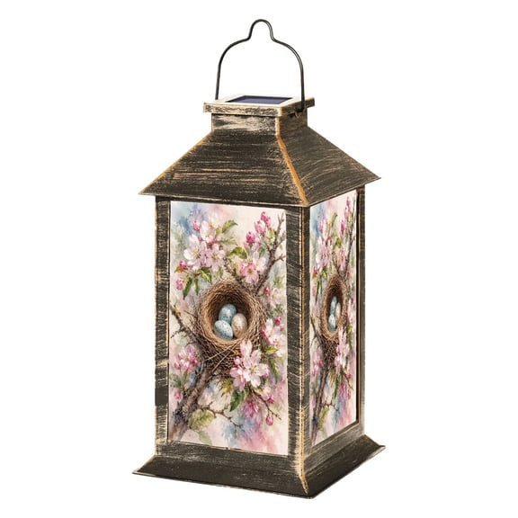 Solar Lantern Bird Nest Speckled Eggs Cherry Blossom Branches Watercolor Spring Garden Hanging Lantern Waterproof Solar Powered Lighting Outdoor Lamp for Deck Yard Camping Patio Decor