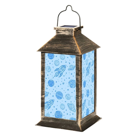 Solar Lantern Blue Space Themed Rockets Planets Garden Hanging Lantern Waterproof Solar Powered Lighting Outdoor Lamp for Deck Yard Camping Patio Decor