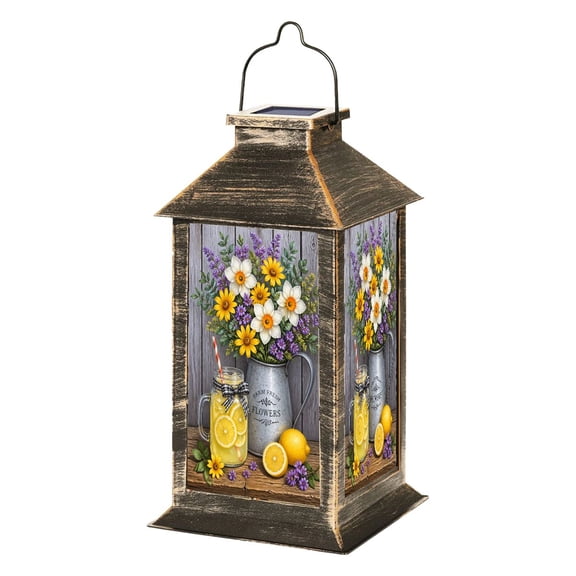 Solar Lantern Bright Spring Floral Bouquet Lemonade Rustic Jar Pitcher Garden Hanging Lantern Waterproof Solar Powered Lighting Outdoor Lamp for Deck Yard Camping Patio Decor