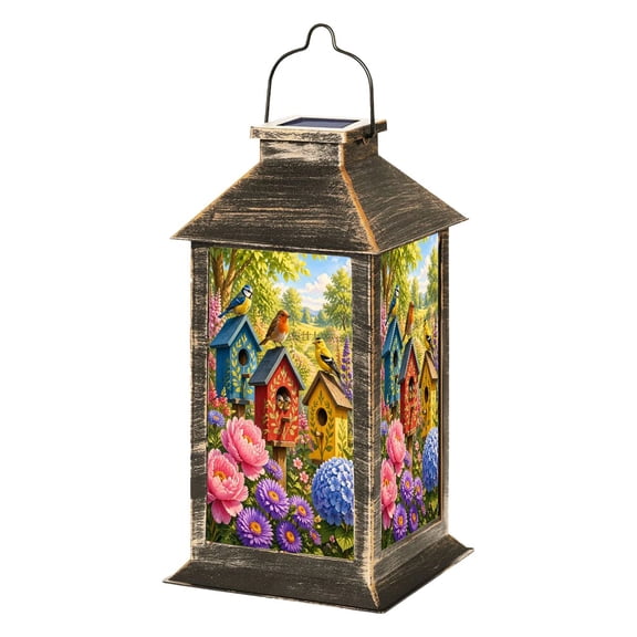Solar Lantern Colorful Birds Vibrant Birdhouses Blooming Flowers Garden Hanging Lantern Waterproof Solar Powered Lighting Outdoor Lamp for Deck Yard Camping Patio Decor