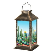 Solar Lantern Colorful Cactus Garden Blooming Flowers Desert Landscape Garden Hanging Lantern Waterproof Solar Powered Lighting Outdoor Lamp for Deck Yard Camping Patio Decor