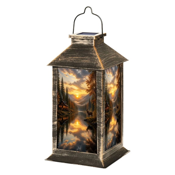 Solar Lantern Deer Autumn Rustic Forest Cabin Wildlife Elk Hunting Modern Deer Buck Garden Hanging Lantern Waterproof Solar Powered Lighting Outdoor Lamp for Deck Yard Camping Patio Decor