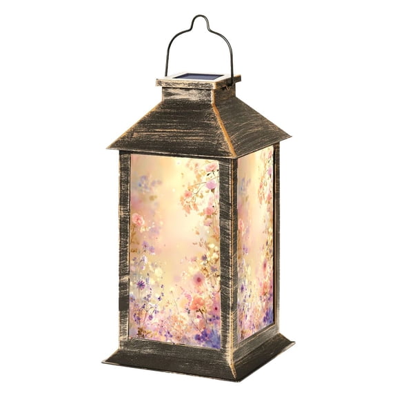 Solar Lantern Dreamy Watercolor Spring Garden Art Print Garden Hanging Lantern Waterproof Solar Powered Lighting Outdoor Lamp for Deck Yard Camping Patio Decor