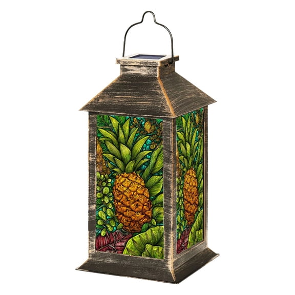 Solar Lantern Ethereal Stained Glass Pineapple Colorful Foliage Garden Hanging Lantern Waterproof Solar Powered Lighting Outdoor Lamp for Deck Yard Camping Patio Decor