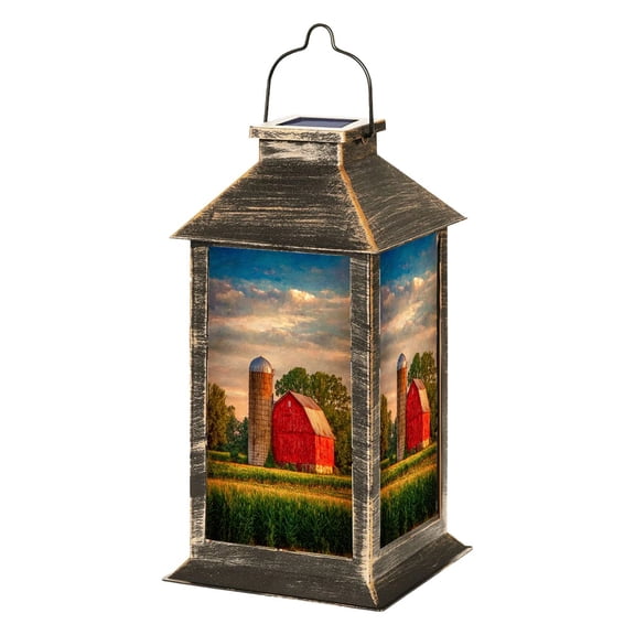 Solar Lantern Fiery Sunset Illuminates Rural Barn Scene Garden Hanging Lantern Waterproof Solar Powered Lighting Outdoor Lamp for Deck Yard Camping Patio Decor