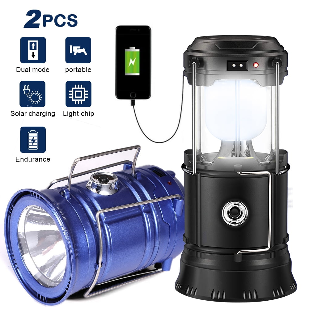 Solar Lantern Flashlights Charging for Phone,USB Rechargeable Camping Lantern Led 2 Power Supply Modes Survival Kit for Emergency, Power Outage,Hurricane (Blue+Black)