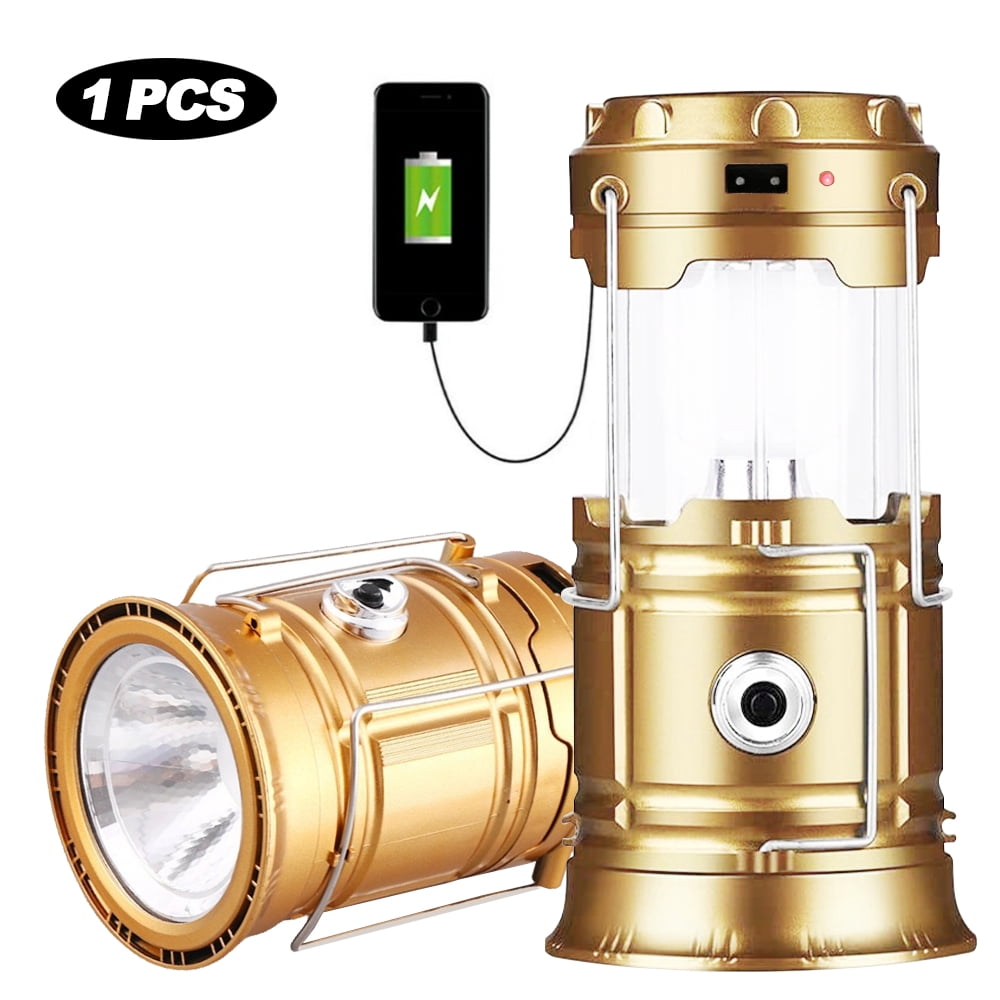 Solar Lantern Flashlights, Rechargeable Camping Lantern Led, Collapsible & Portable for Emergency, Hurricanes, Power Outage, Storm (Gold )