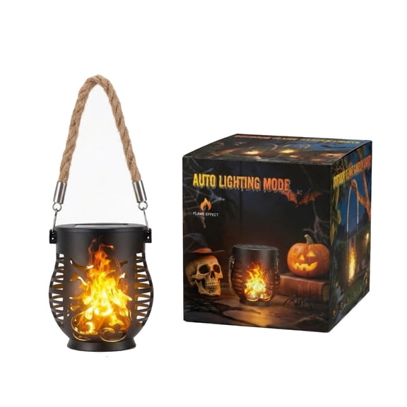 Solar Lantern Flickering Flame 1 Piece Hanging Halloween Outdoor Decor for Yard Patio