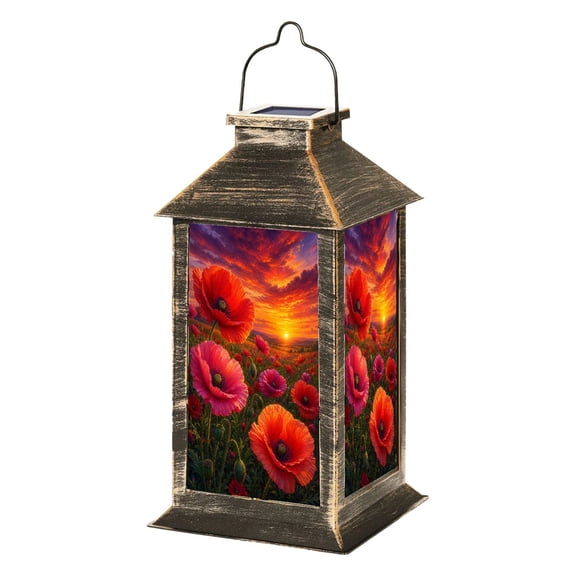 Solar Lantern Flowers Sunset Colorful Impressionist Meadow Garden Hanging Lantern Waterproof Solar Powered Lighting Outdoor Lamp for Deck Yard Camping Patio Decor