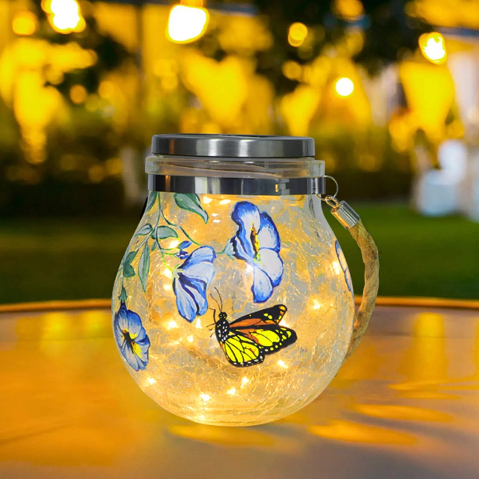 Solar Lantern, Solar Garden Lights Cracked Glass Solar Powered Outdoor