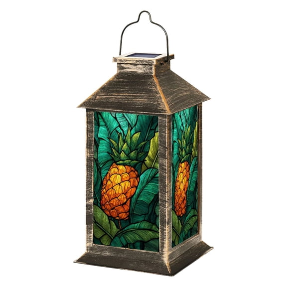 Solar Lantern Golden Pineapple Stained Glass Fantasy Botanical Garden Hanging Lantern Waterproof Solar Powered Lighting Outdoor Lamp for Deck Yard Camping Patio Decor
