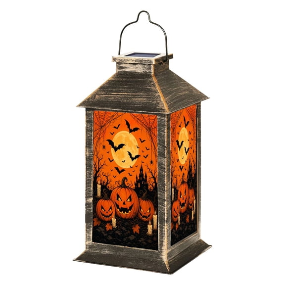 Solar Lantern Halloween Scene O Lanterns Full Moon Bats Haunted Castle Garden Hanging Lantern Waterproof Solar Powered Lighting Outdoor Lamp for Deck Yard Camping Patio Decor
